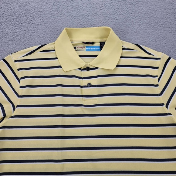 Wrangler Shirt Mens Medium Yellow Striped Breathe Dri Polo Golf Short Sleeve - Picture 2 of 15